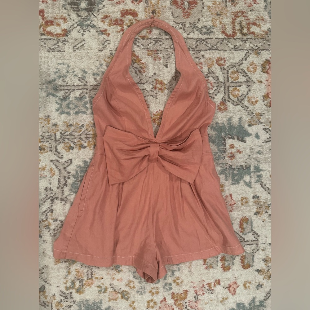 Anthropologie Maeve linen halter top bow romper